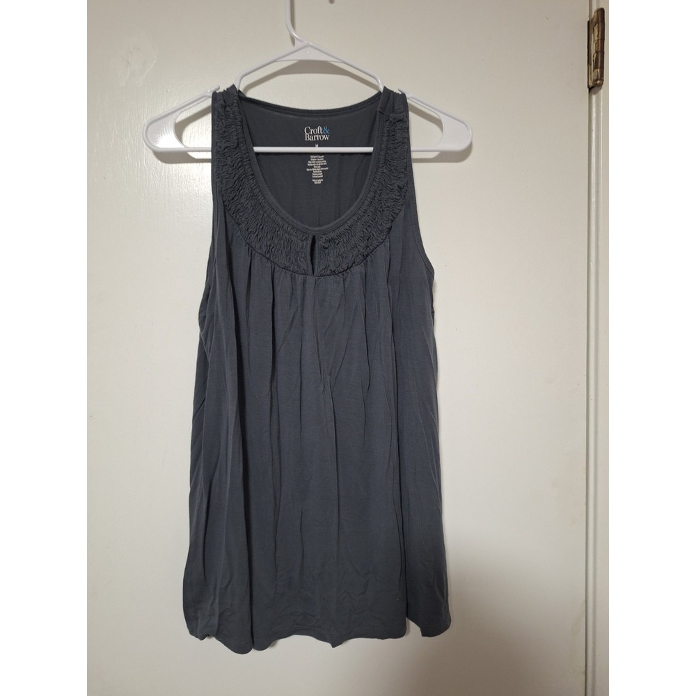 Croft & Barrow Intimate Tank Top Womens Medium Grey Keyhole Ruffle Neck